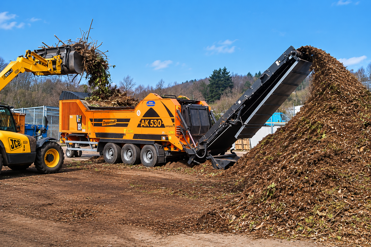 Atelier de broyage AK530 alimenté par une chargeuse télescopique